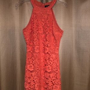 Lulus brand Medium Coral Lace Mini Dress Cocktail